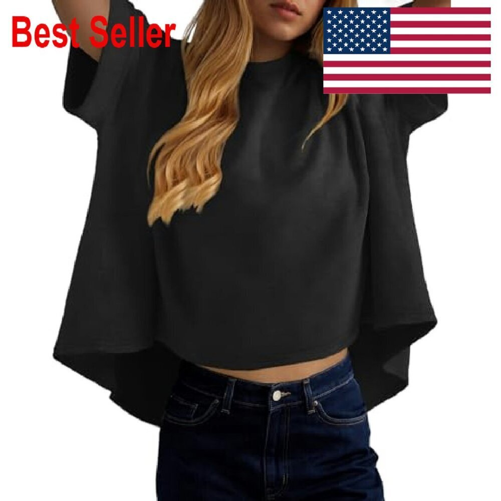 Oversized Half Sleeve Crop Top Casual Chic Y2K Minimal Summer Blouse - Picture 3 of 7